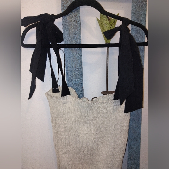 NWT Zara Oyster White Smocked Mini Tube Dress Tie Straps Size SMALL - Picture 5 of 9